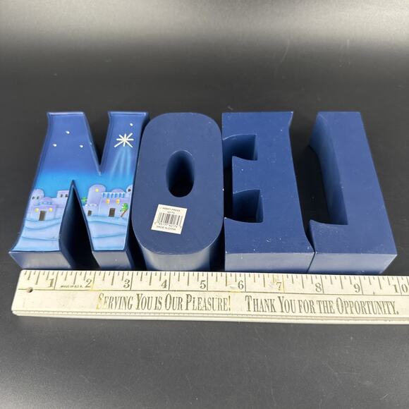 Vtg Abby Press Noel Nativity Scene Spellout Resin Christmas Holiday Decor Blue - Picture 8 of 10